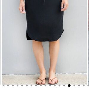 Tickled Teal Black drawstring Midi Skirt stretch elastic waist casual capsule
